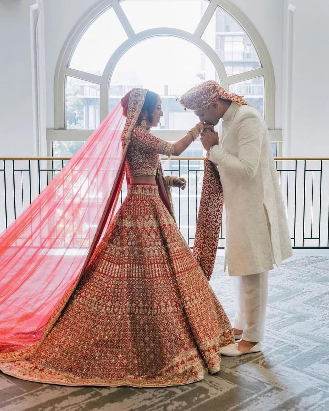 Designer Indian Red Bridal Lehenga with Golden Embroidered Crop Top - DN-1566