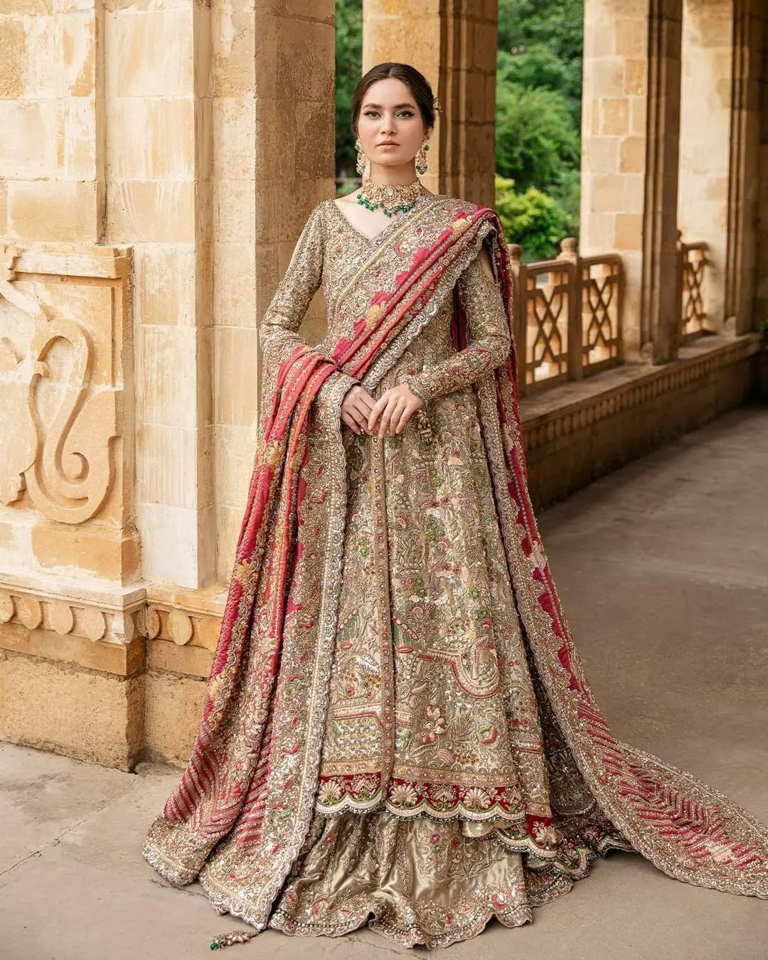 Ivory Designer Pakistani Long Trail Lehenga with Embroidered Split Jacket - DN-1569