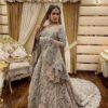 Ivory Designer Embroidered Pakistani Waleema Long Trail Gown - DN-1567