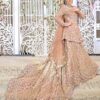 Pakistani Designer Peach Wedding Long Trail Lehenga with Embroidered Peplum - DN-1602