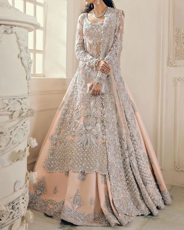 WEDDING LIGHT PEACH BRIDAL LEHENGA WITH EMBROIDERY TOP - DN-1979