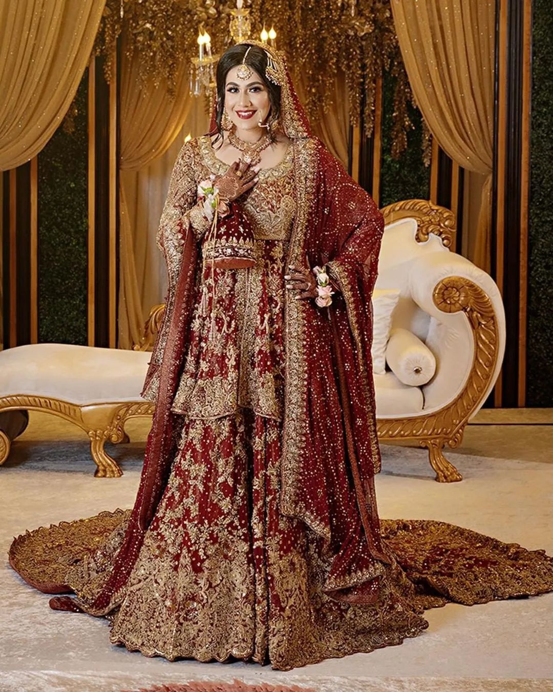 Traditional Red Bridal Long Trail Lehenga with Embroidery Peplum - DN-1651
