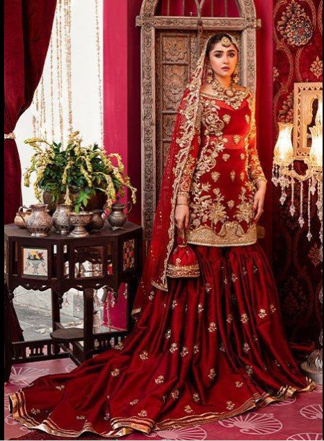 Bridal Red Heavy Handwork Sharara Set Luxury Wedding Wear - DN-1002