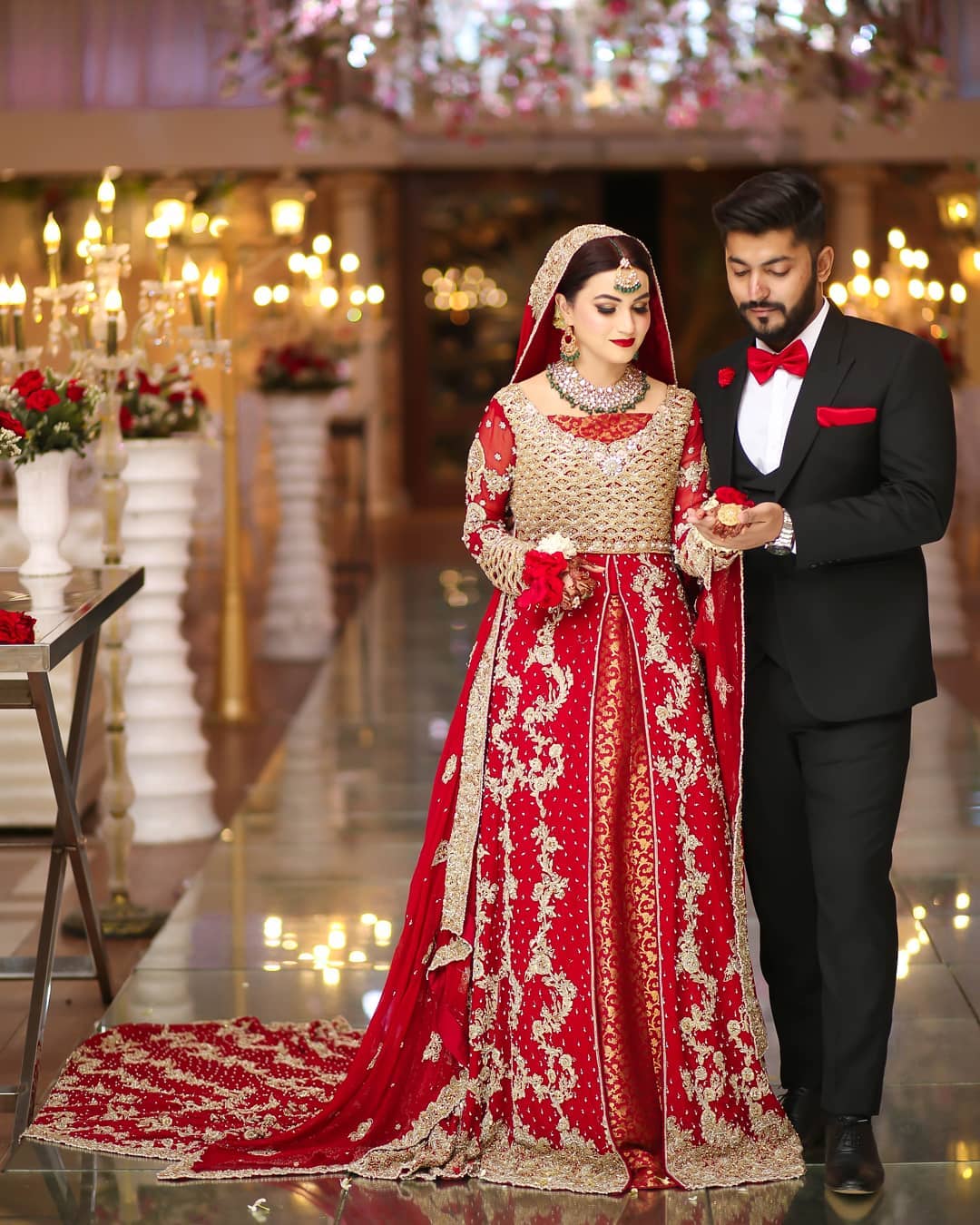 Red Long Trail Wedding Lehenga with Embroidery Anarkali - DN-1647