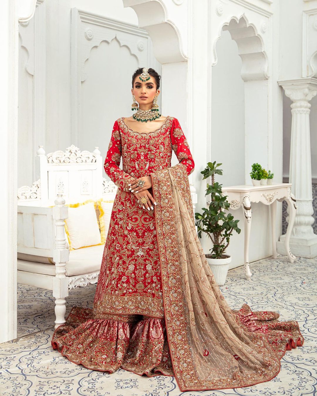 Red Traditional Bridal Lehenga with Embroidered Kameez - DN-1650
