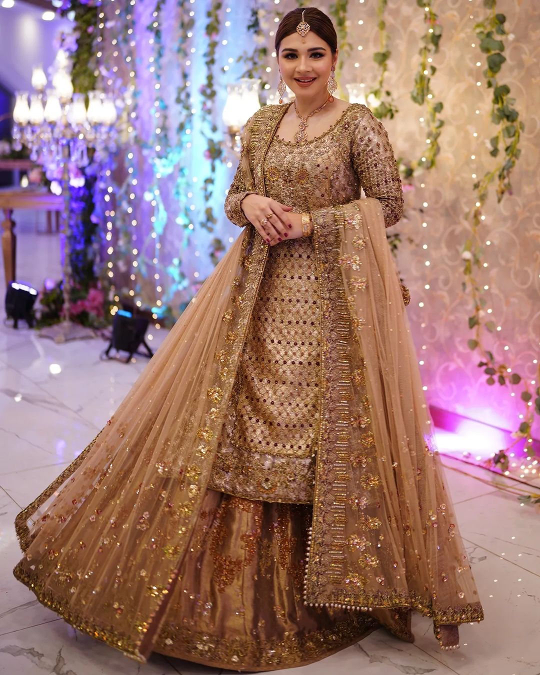Golden Designer Long Kurti with Lehenga and Embellishment - DN-1520
