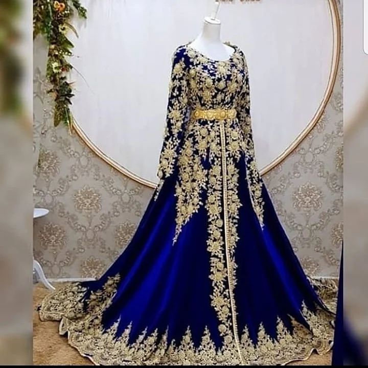 Blue Designer Reception Split Long Trail Anarkali with lehenga and Golden Embroidery Bespoke - DN-1167
