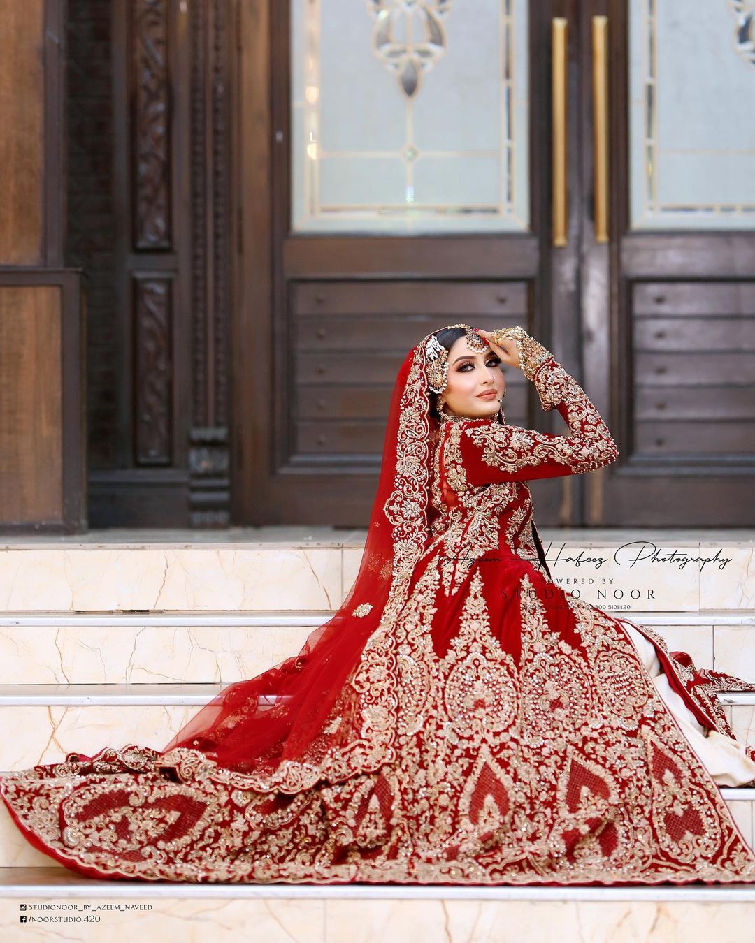 Red Traditional Bridal Long Trail Anarkali with Lehenga - DN-1641