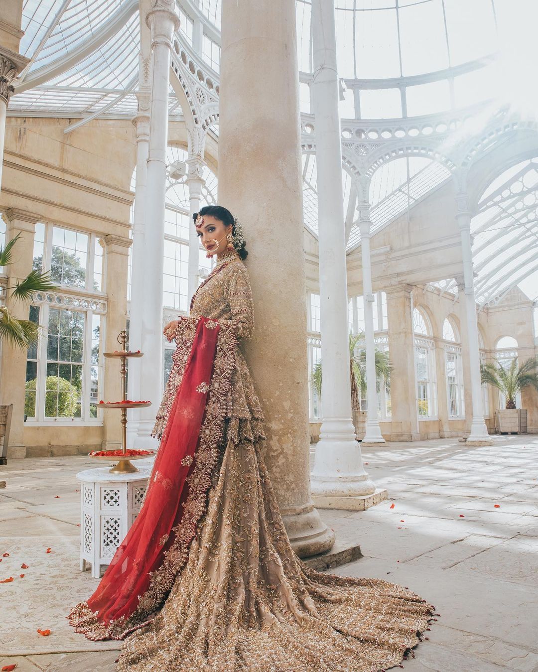 Beige Designer Wedding Waleema Long Trail Lehenga with Peplum - DN-1522