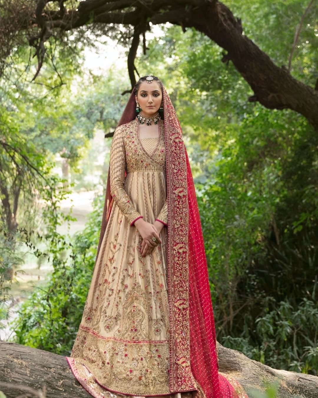 Golden Designer Anarkali with Embroidered Lehenga - DN-1640