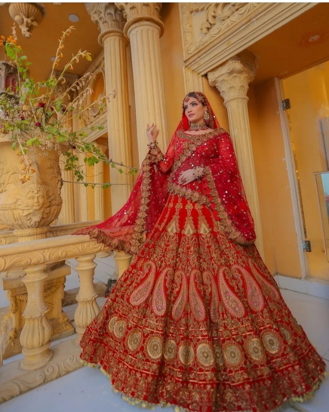 Hot Red Bridal Lehenga with Heavy Golden Embroidery- DN-1966