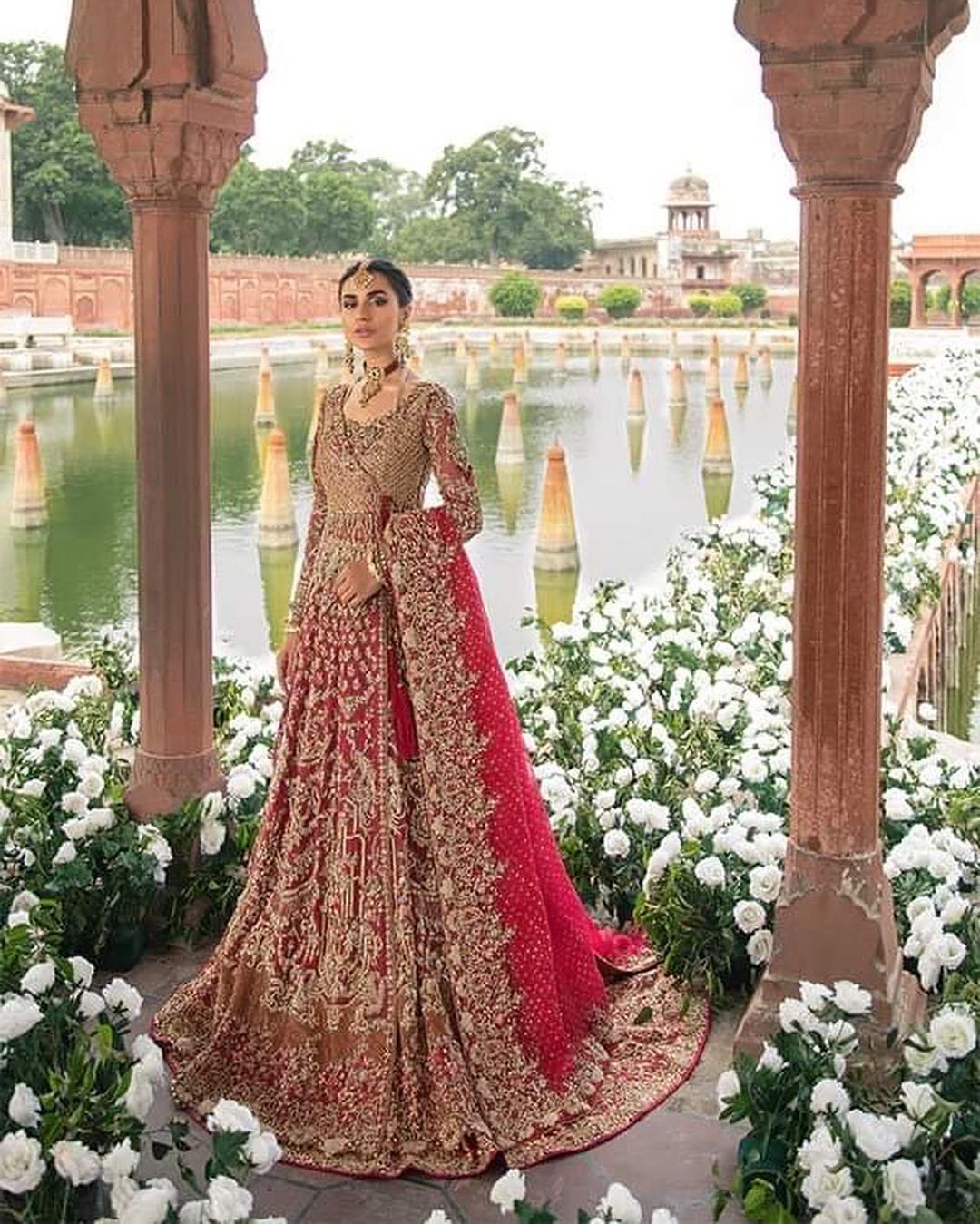 CLASSY RED LONG TRAIL WEDDING LEHENGA WITH ANARKALI - DN-1896