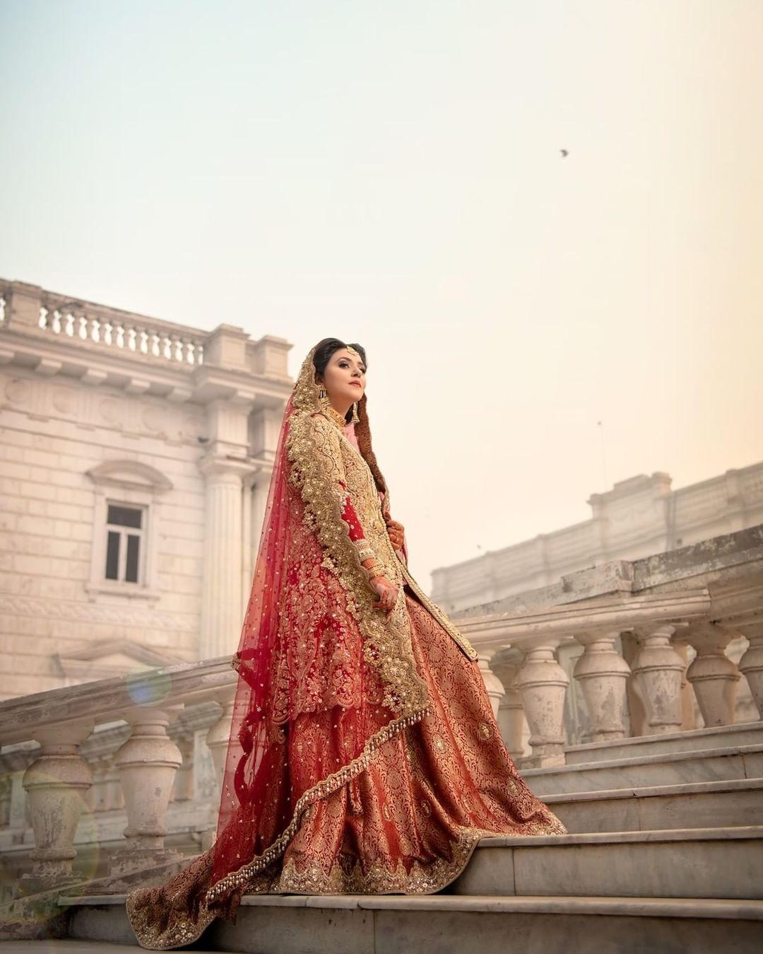 Pakistani Wedding Embroidered Half Split Peplum Jacket with Long Trail Lehenga - DN-1617