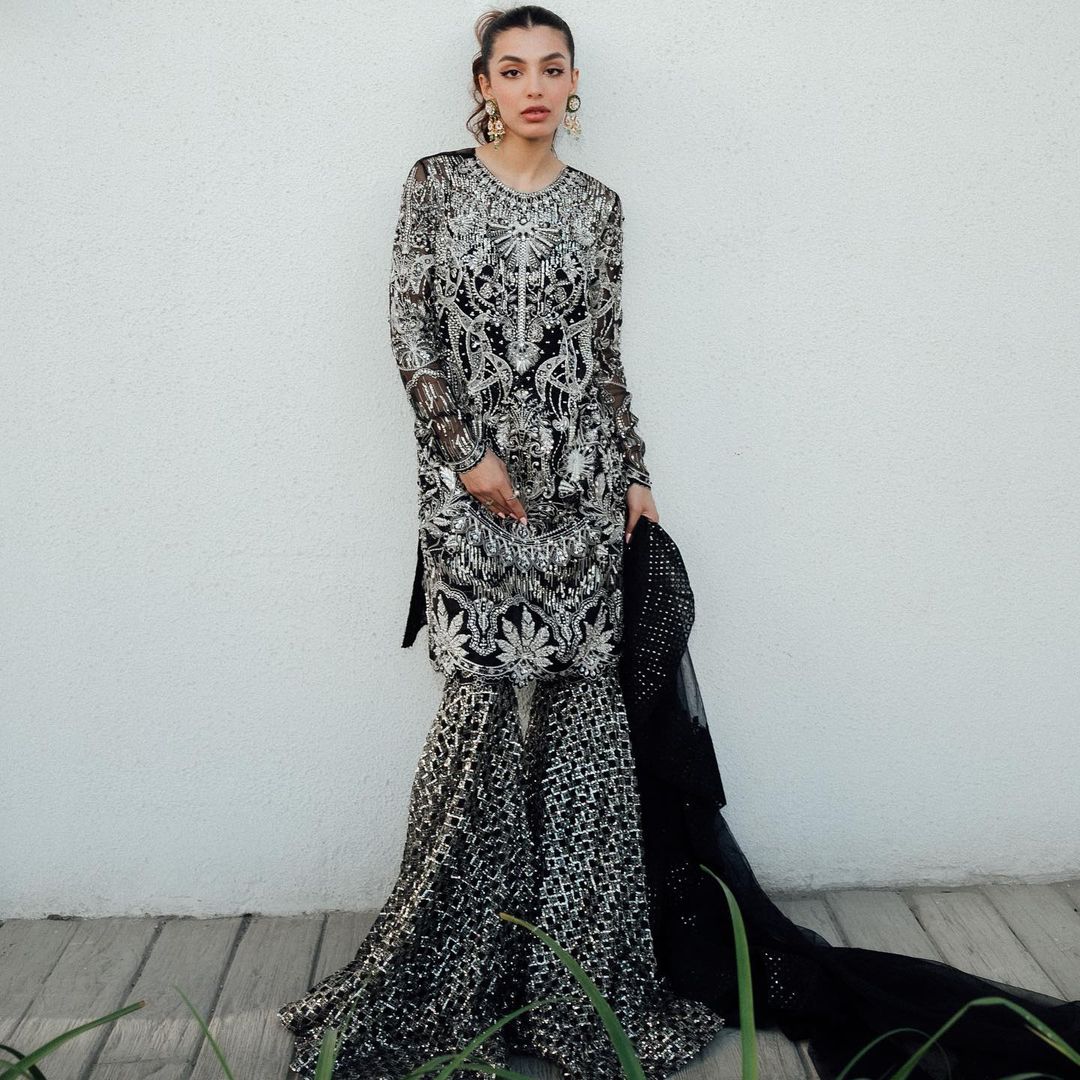 Black Designer Partywear Garara with Emrboidery Bespoke - DN-1206