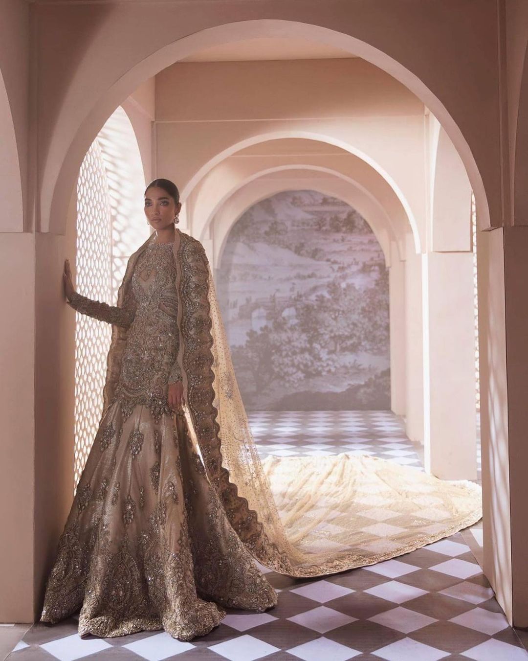 IVORY WEDDING SILVER EMBROIDERED GOWN WITH EMBELLISHMENT - DN-1895