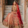 Designer Red and Golden Pakistani Bridal Split Long Anarkali with Lehenga - DN-1554