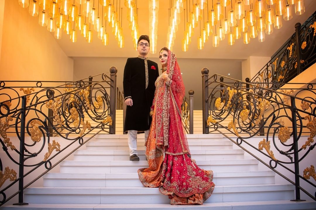 Pink Pakistani Designer Long Trail Split Anarkali with Orange lehenga - DN-1612