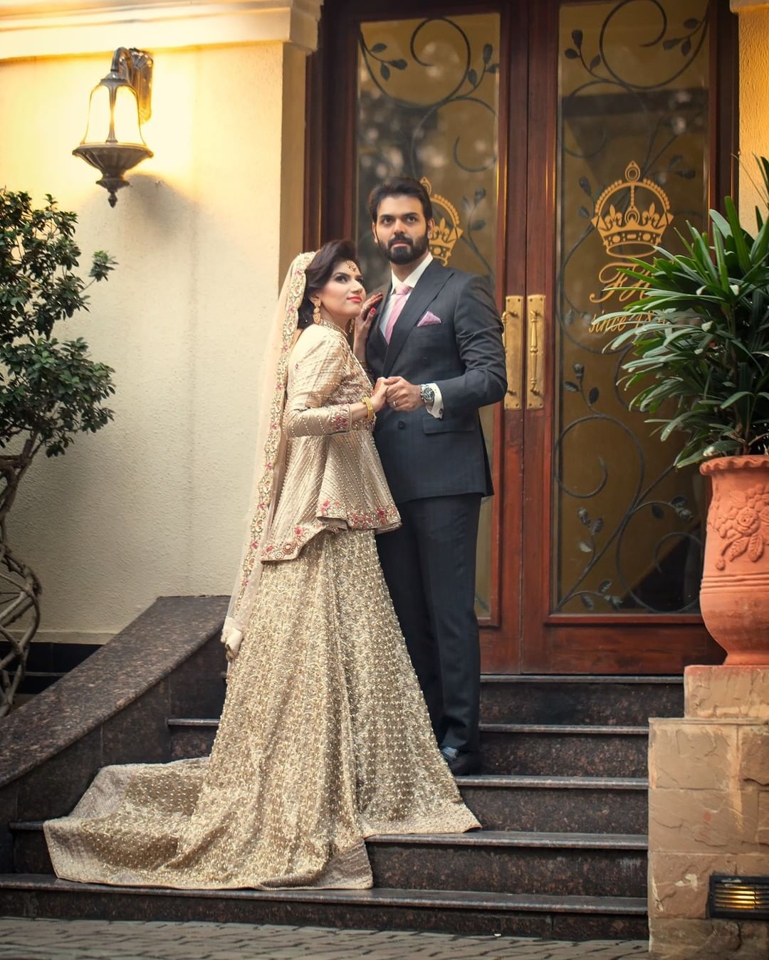 Golden Embroidered Peplum with Long Trail Lehenga - DN-1616