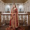Red Embroidered Pakistani Wedding Kurti with Long Trail Lehenga - DN-1614