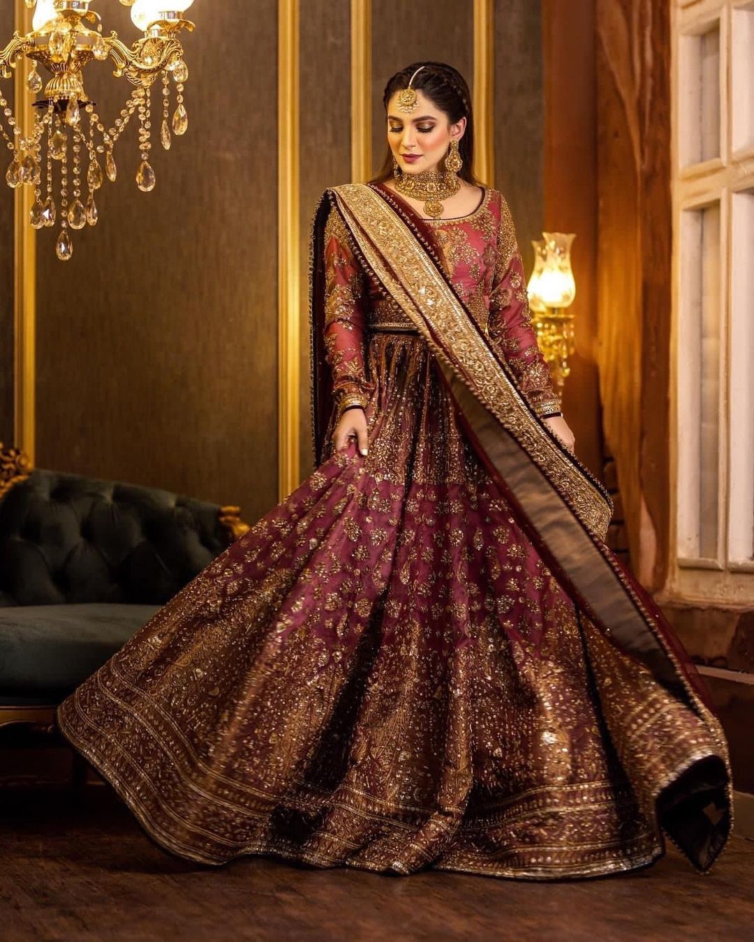 TRADITIONAL EMBROIDERED LONG ANARKALI WITH LEHENGA AND  EMBELLISHMENT - DN-1893
