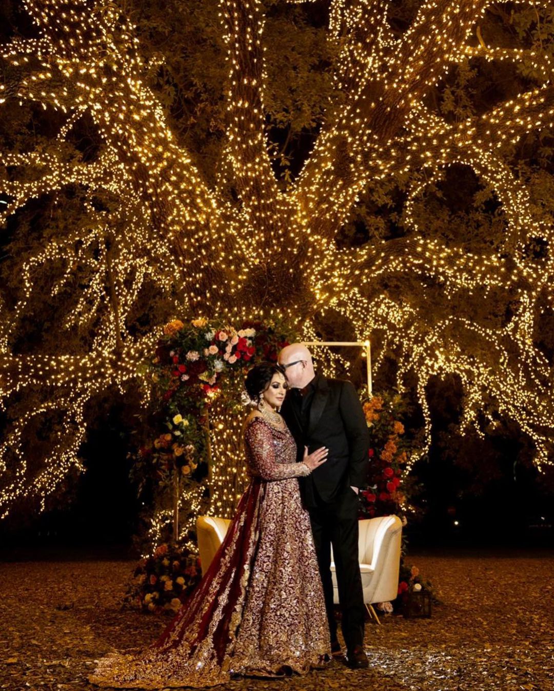 Wedding Maroon Velvet Long Trail Bridal Gown with Handwork - DN-1963