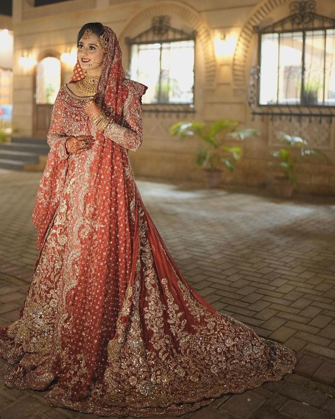 Classic Red Bridal Gown with Long Trail and Embellishment - DN-1964