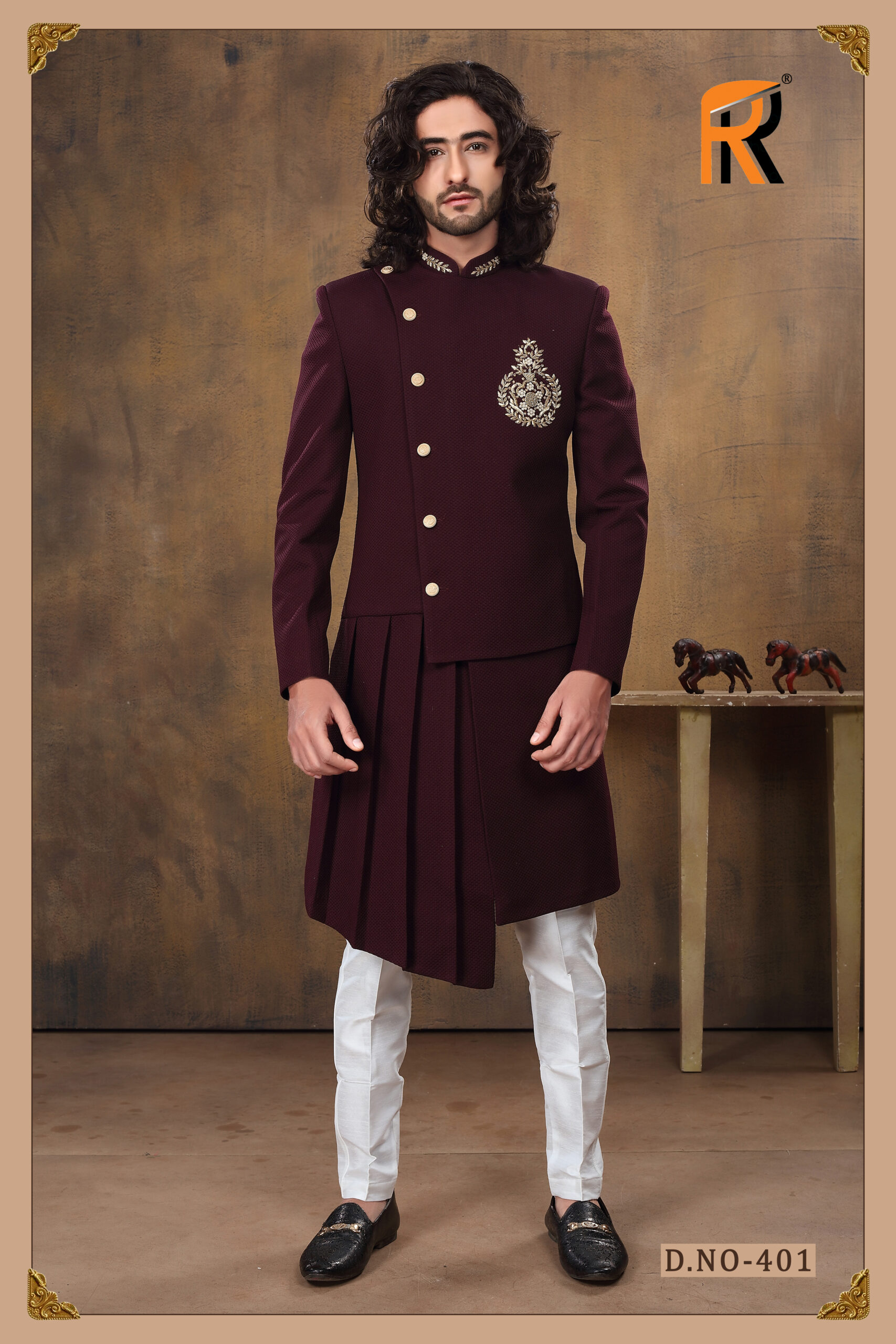 Designer Men Collection Indo-West Groom Young Boys Party wear Ethnic Kurta Pjayma Shervani - DN-2068
