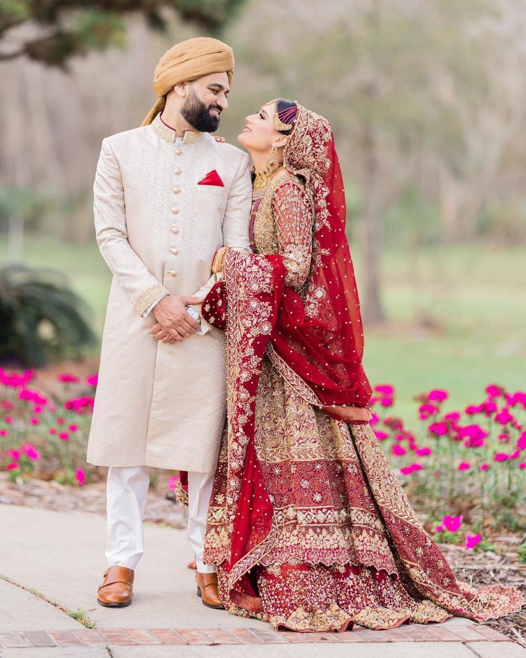 Wedding Red Long Peplum Top with Golden Lehenga with Golden Embroidery - DN-1962