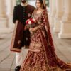 Wedding Red Long Kameez with Long Trail Lehenga with Embellishment - DN-1961