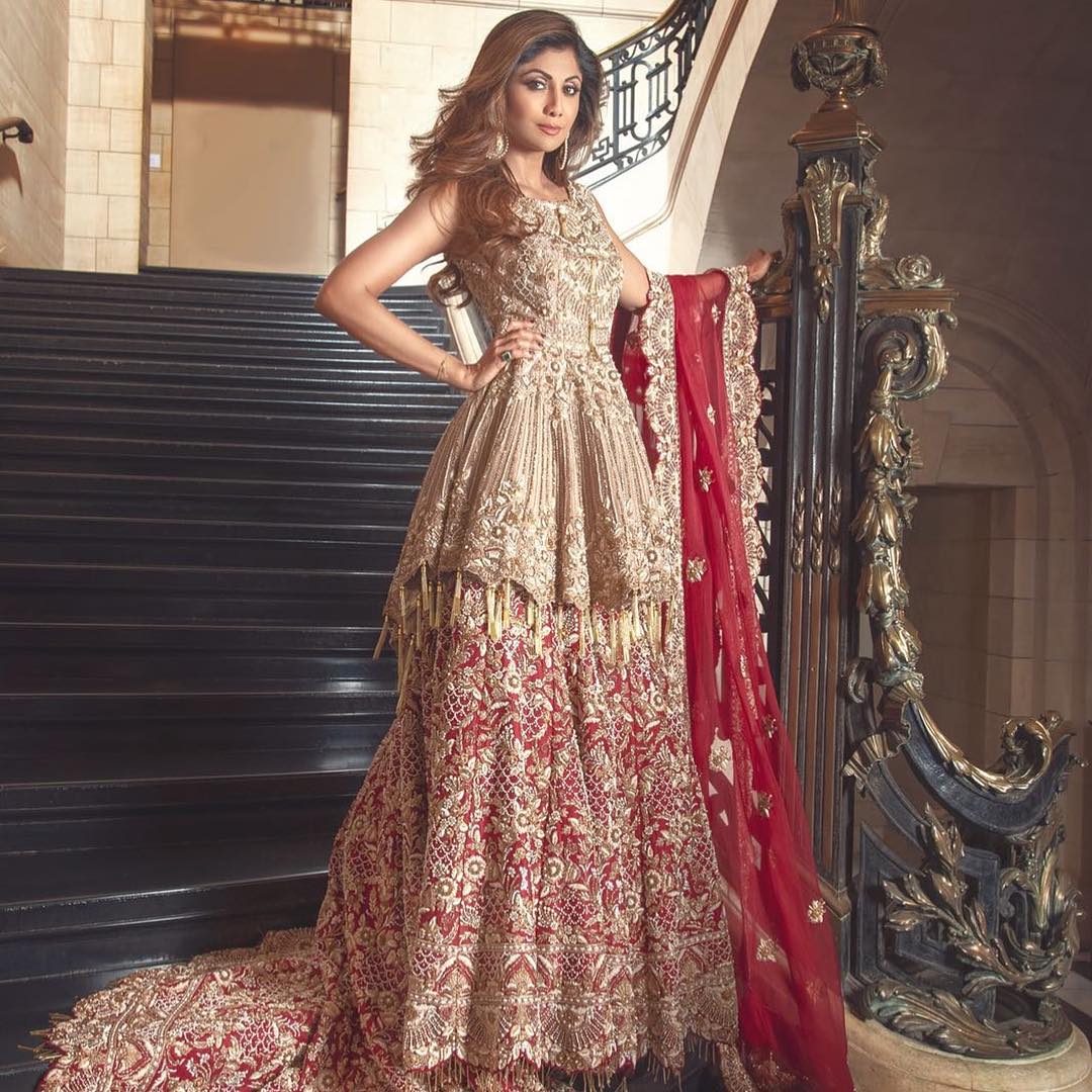 Pakistani Wedding Waleema Short Peplum with Long Trail Lehenga and Embellishment - DN-1523