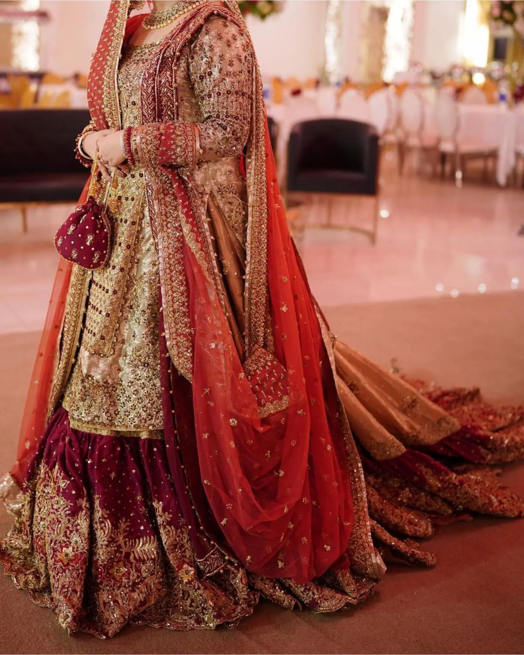 Designer Pakistani Bridal Golden Bridal Lehenga with Embroidered Kurti - DN-1600