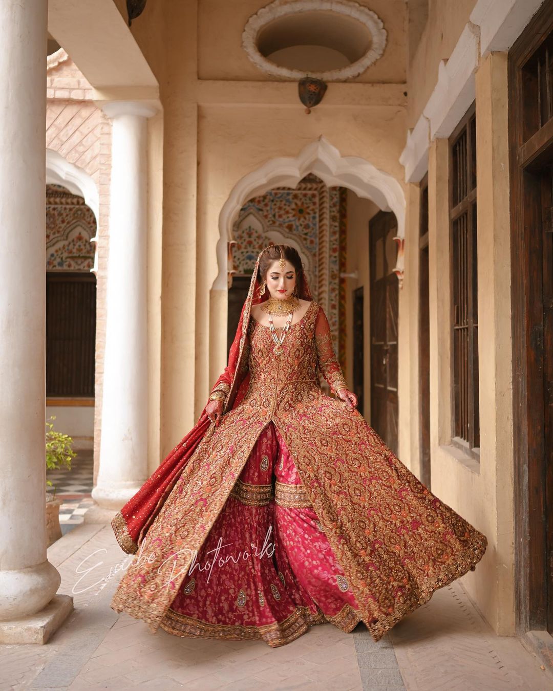 Designer Pakistani Embroidered Long Split Anarkali with Furshi Garara - DN-1599