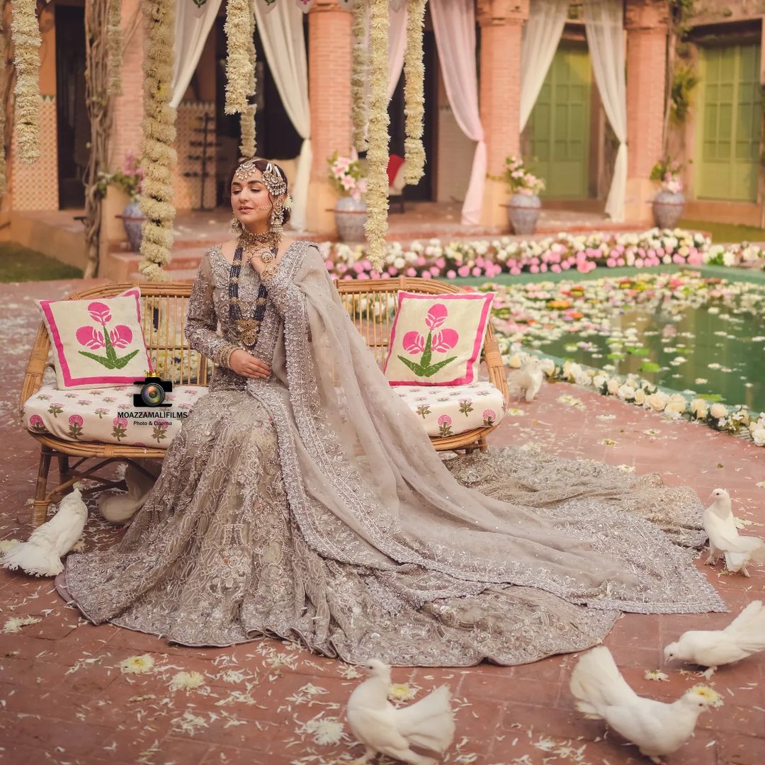 Pakistani Maxi Long Trail Gown with Golden Embroidery - DN-1633