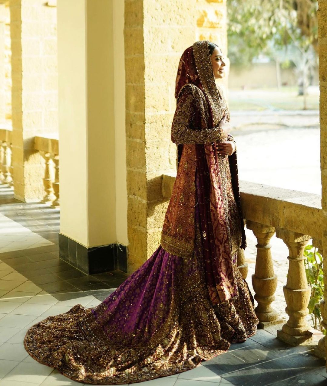 WEDDING EMBROIDERED LONG KAMEEZ WITH LONG TRAIL BRIDAL LEHENGA - DN-1952