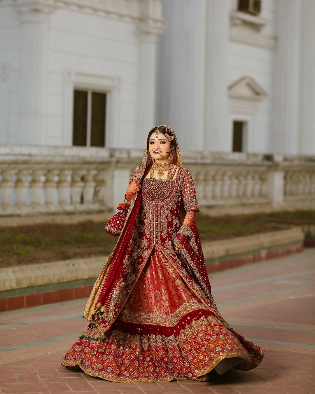 Designer Red Bridal Embroidered Split Long Anarkali with Lehenga - DN-1630
