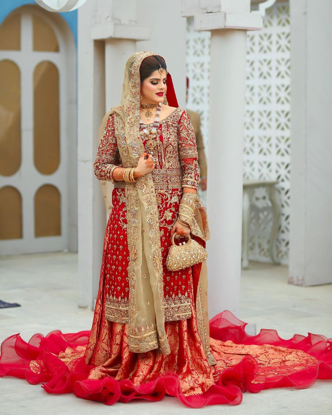 Pakistani Wedding Long Trail Lehenga with Embroidered Kurti - DN-1628
