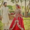 Red Designer Wedding Long Split Embroidered Anarkali with Lehenga - DN-1592