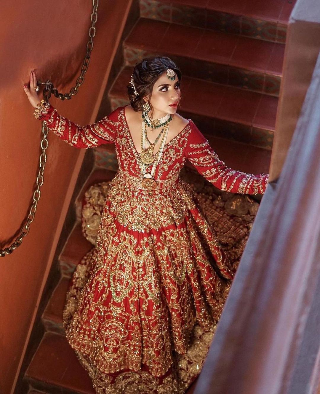 Red Designer Indian Bridal Long Anarkali with lehenga and Embellishment - DN-1518