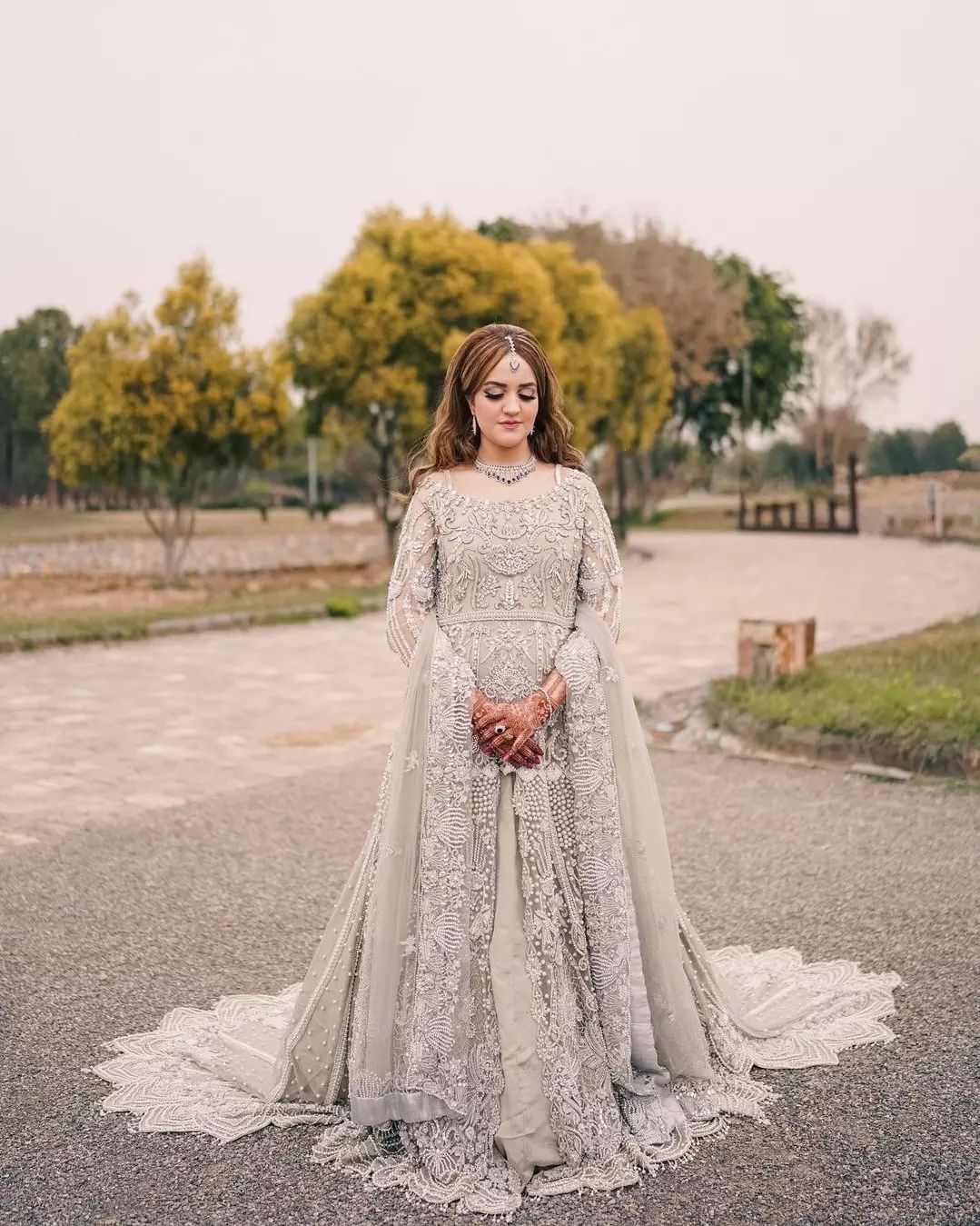Designer Ivory Split Long trail Lehenga with Lehenga For Reception - DN-1593