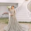 WEDDING IVORY LONG TRAIL BRIDAL GOWN WITH SILVER EMBROIDERY - DN-1951