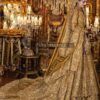 Golden Designer Bridal Long Trail Lehenga with Embroidered Split Anarkali - DN-1587