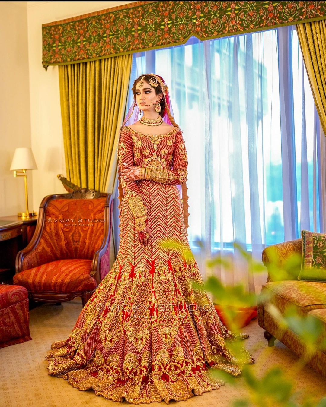 Red Designer Mermaid Bridal Lehenga with top and Embellishment - DN-1515