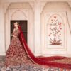 Red Designer Pakistani Bridal Gown With Embroidered Long Trail Designs - DN-1574