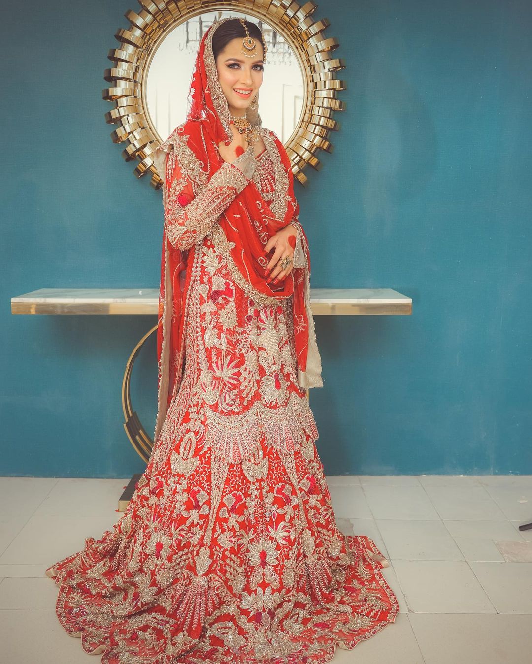 ORANGE WEDDING LEHENGA WITH GOLDEN EMBROIDERY - DN-1946