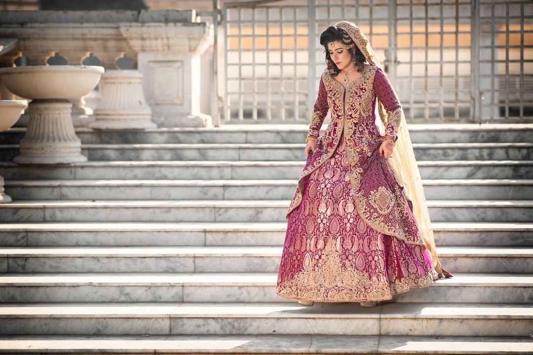 Designer Embroidered Purple Gown with Half Jacket For Reception - DN-1613