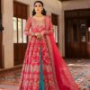 Designer Pink Wedding Split Anarkali with Blue Lehenga and Embellishment - DN-1474