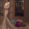 IVORY LONG TRAIL WEDDING GOWN WITH GOLDEN EMBROIDERY - DN-1891