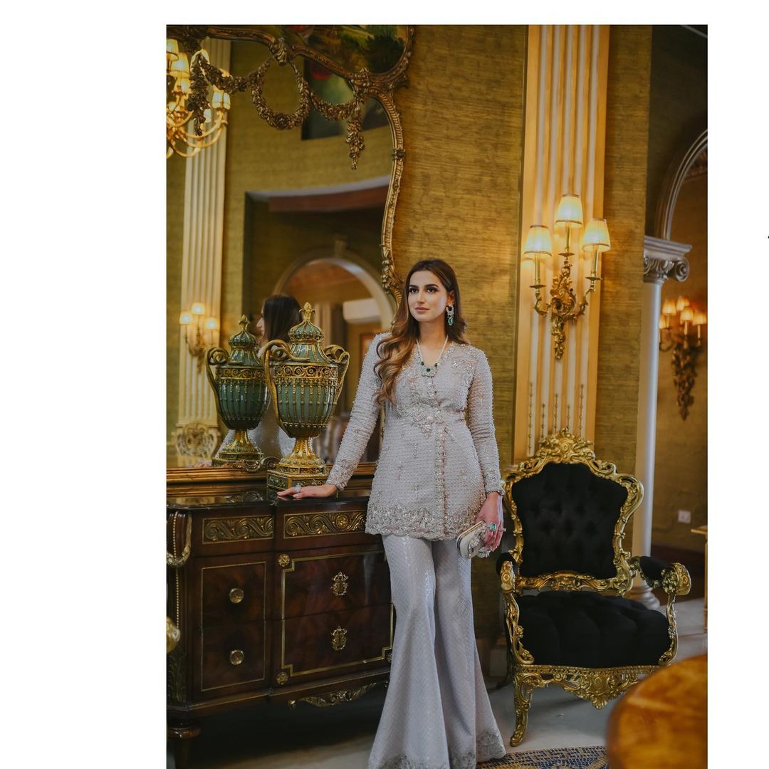 Silver Designer Partywear and Wedding Split Peplum with Pant and Embroidery Bespoke - DN-1195