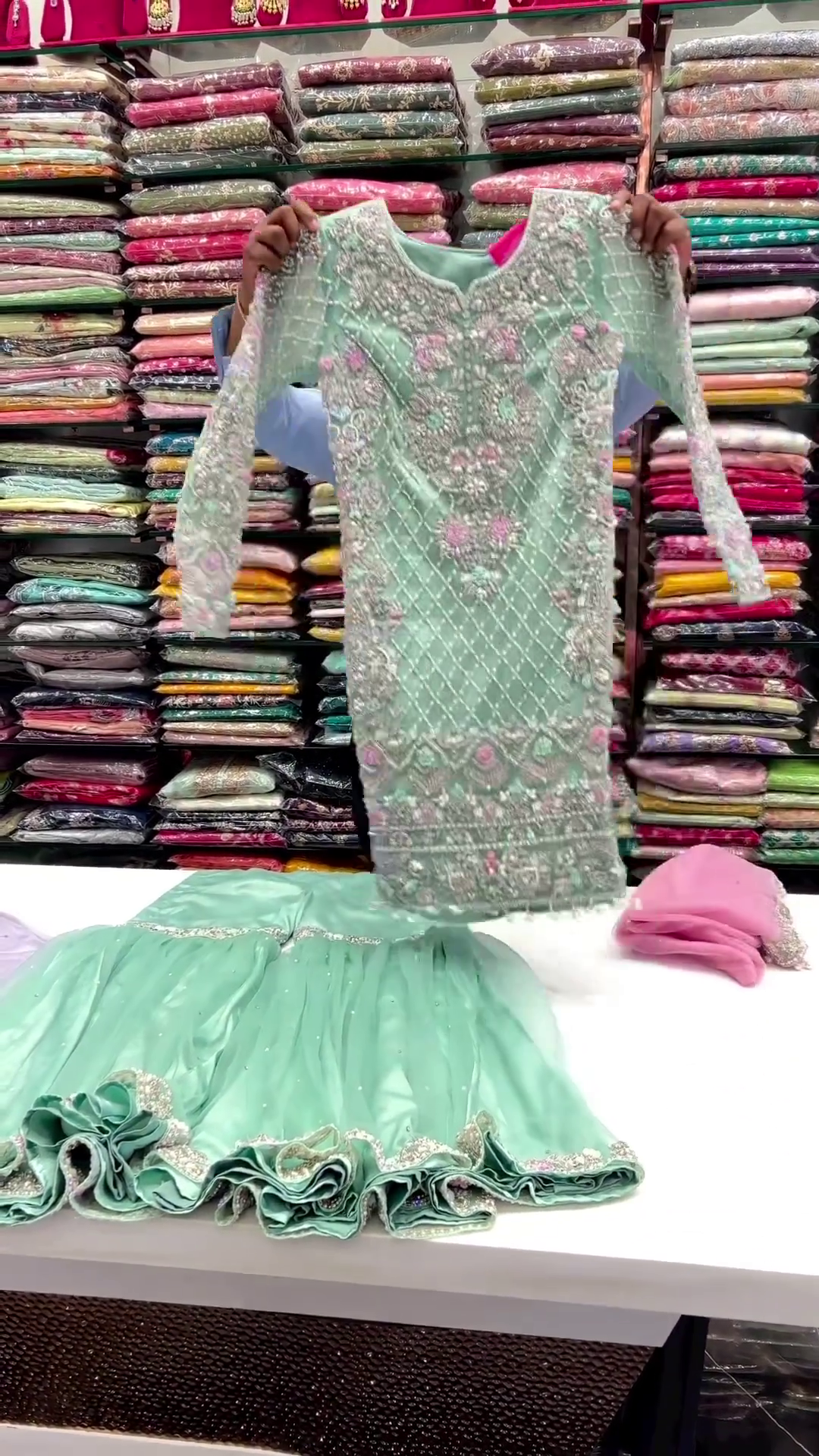 Designer Green Pakistani Garara with Embroidered Kurti - DN-1449
