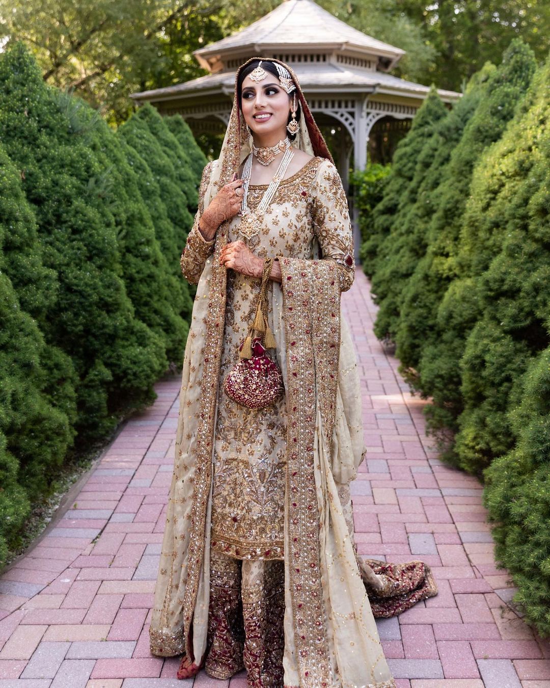 TRADITIONAL MAROON WITH WHITE BRIDAL LEHENGA WITH  EMBROIDERED KURTI - DN-1680